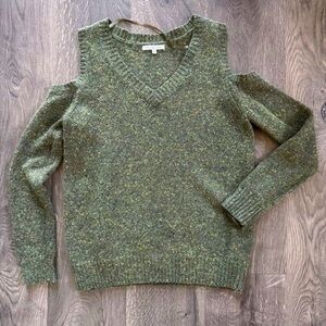 Rebecca Minkoff Green V-Neck Cold Shoulder Long Sleeve Sweater S ~FAST SHIPPING!
